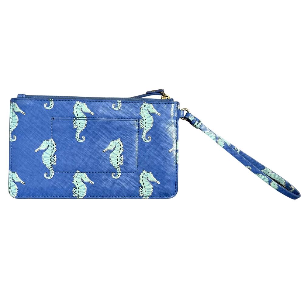 Kate Spade New York Seahorse Wristlet Leather Zippered Closure Lined Blue Gold - Picture 2 of 11